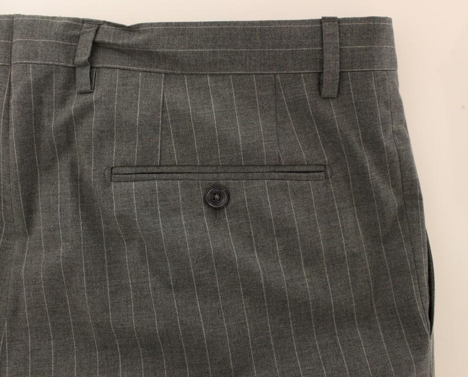Gray Striped Cotton Pants Chinos