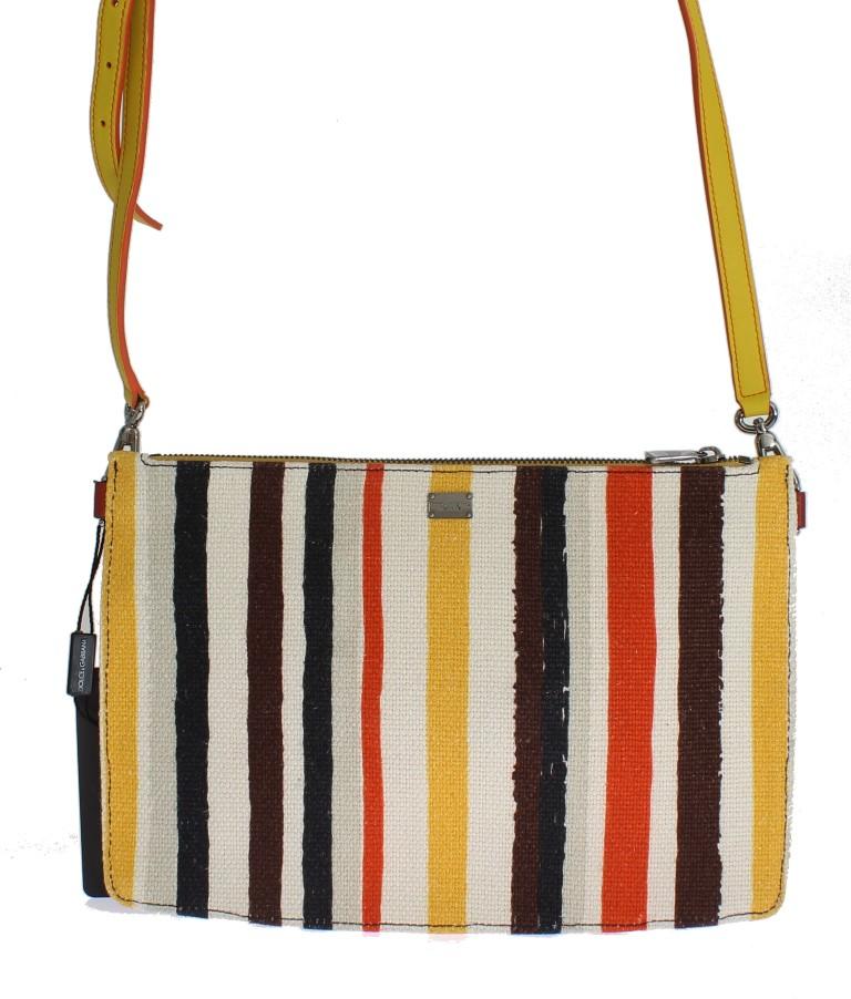Multicolor Striped Linen Leather Organizer Hand Bag