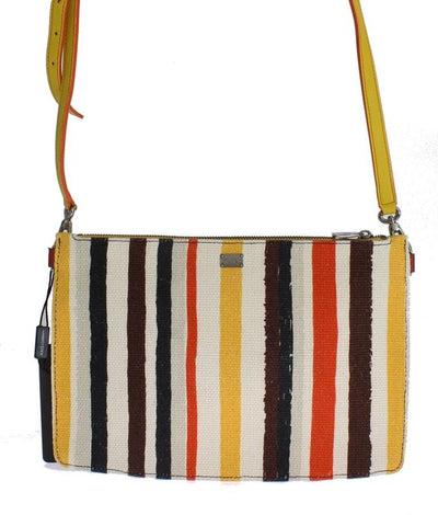 Multicolor Striped Linen Leather Organizer Hand Bag