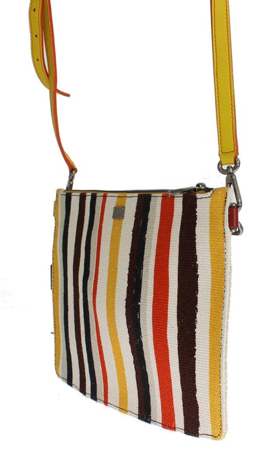 Multicolor Striped Linen Leather Organizer Hand Bag