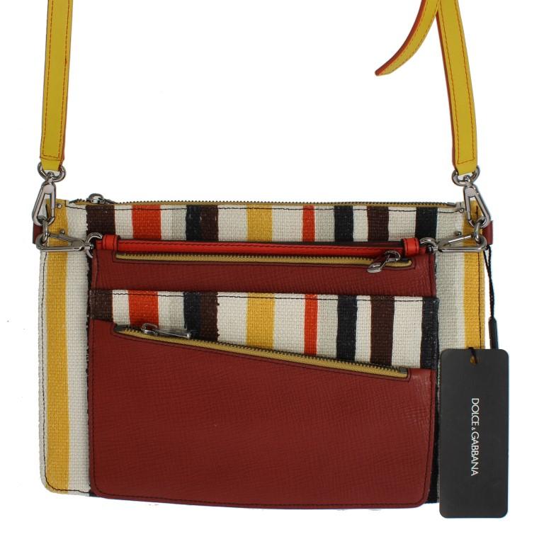 Multicolor Striped Linen Leather Organizer Hand Bag