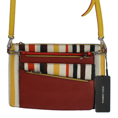 Multicolor Striped Linen Leather Organizer Hand Bag