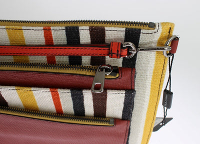 Multicolor Striped Linen Leather Organizer Hand Bag