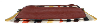 Multicolor Striped Linen Leather Organizer Hand Bag