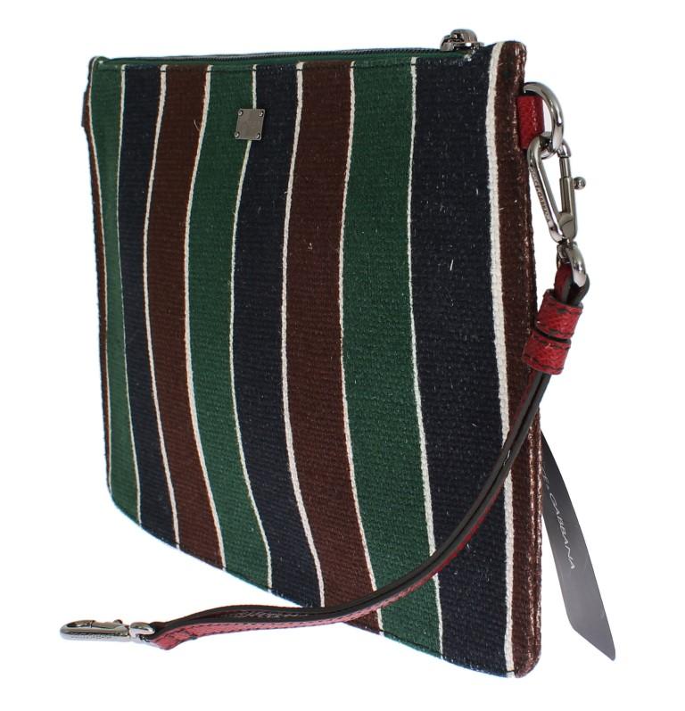 Multicolor Striped Linen Leather Organizer Hand Bag