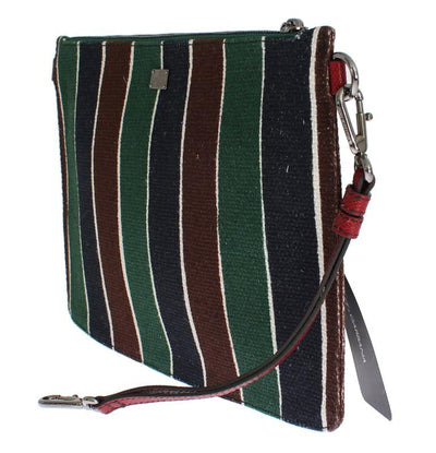 Multicolor Striped Linen Leather Organizer Hand Bag