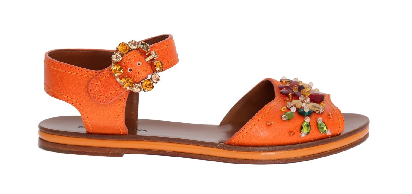 Orange Leather Crystal Sandals