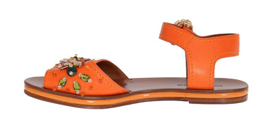 Orange Leather Crystal Sandals