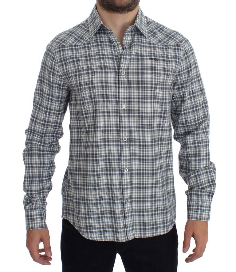 Blue Checkered Slim Fit Cotton Shirt