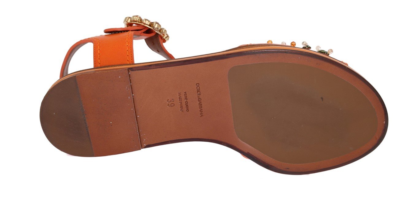 Orange Leather Crystal Sandals