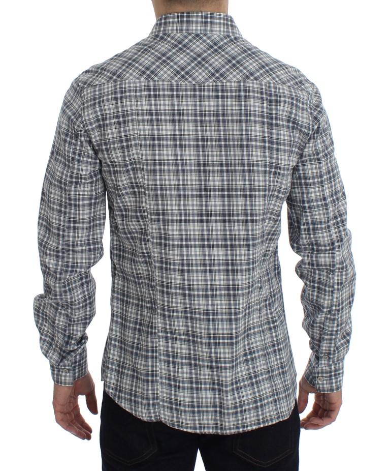Blue Checkered Slim Fit Cotton Shirt