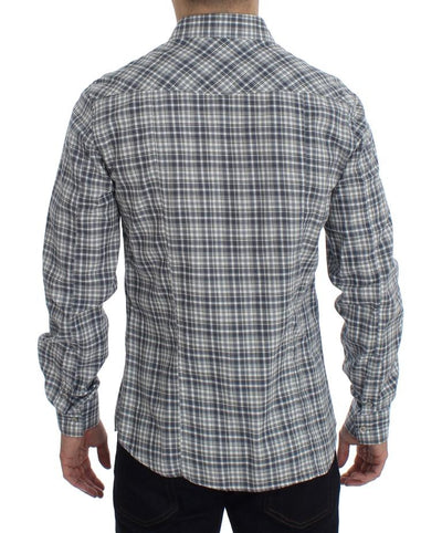 Blue Checkered Slim Fit Cotton Shirt