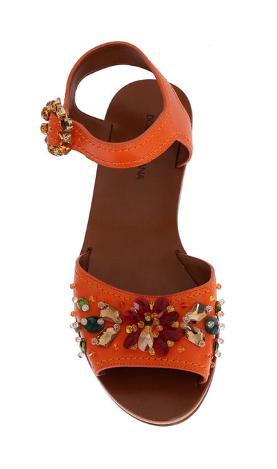 Orange Leather Crystal Sandals
