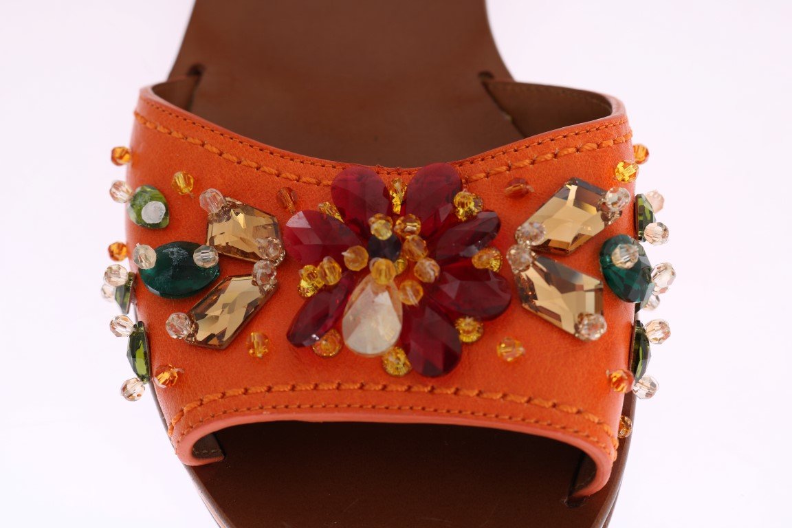 Orange Leather Crystal Sandals