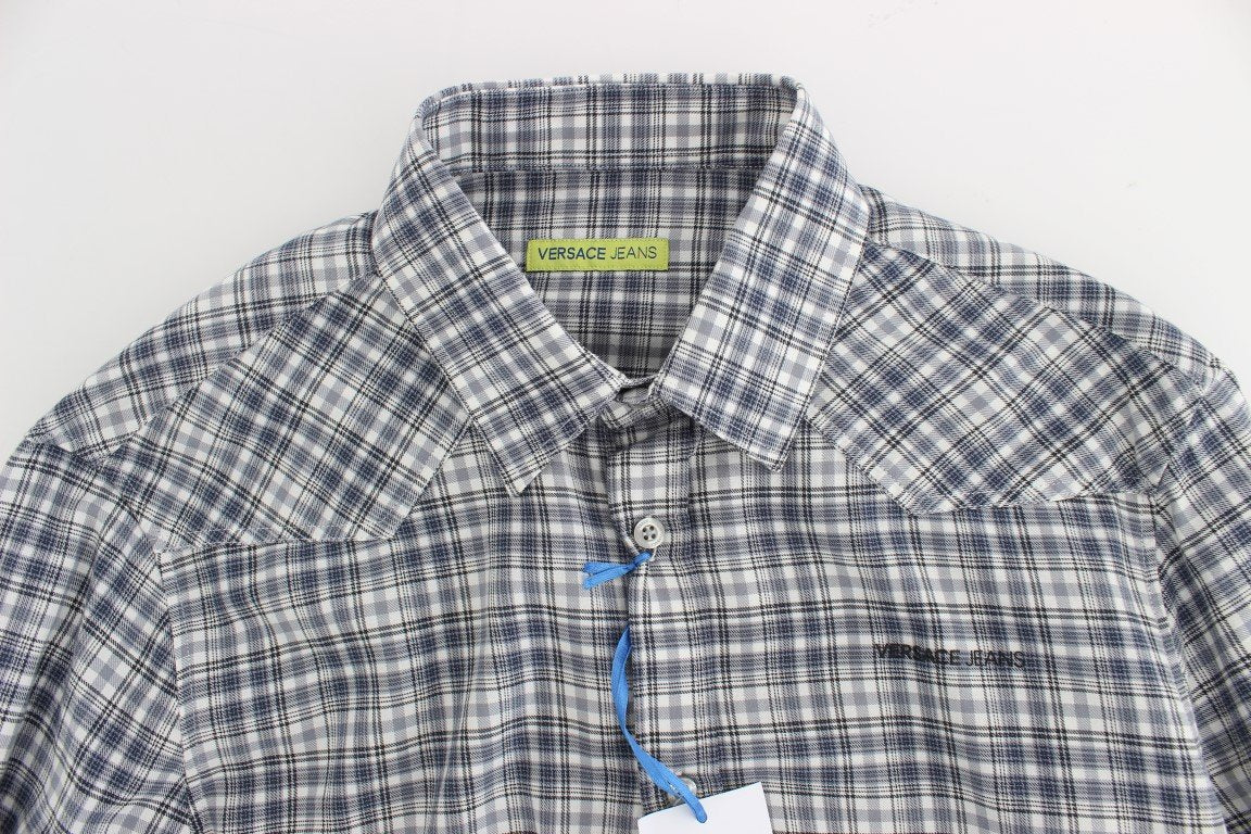 Blue Checkered Slim Fit Cotton Shirt