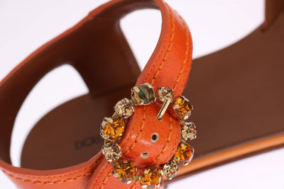 Orange Leather Crystal Sandals