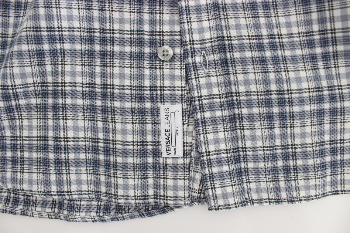 Blue Checkered Slim Fit Cotton Shirt