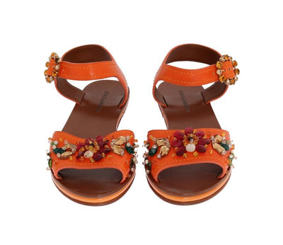 Orange Leather Crystal Sandals