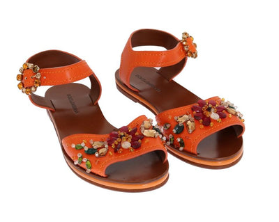 Orange Leather Crystal Sandals