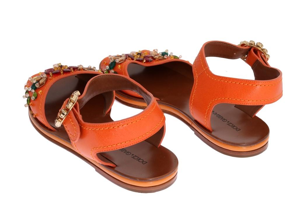 Orange Leather Crystal Sandals