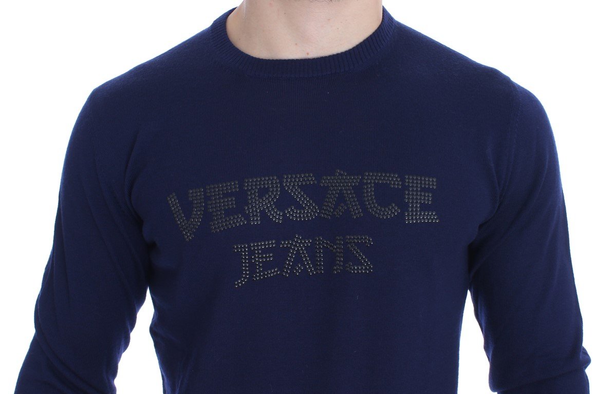 Blue Wool Crew-neck Pullover Sweater