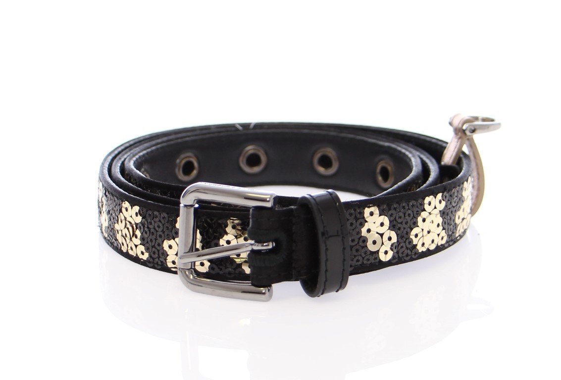 Black Silk Sequined Logo Belt