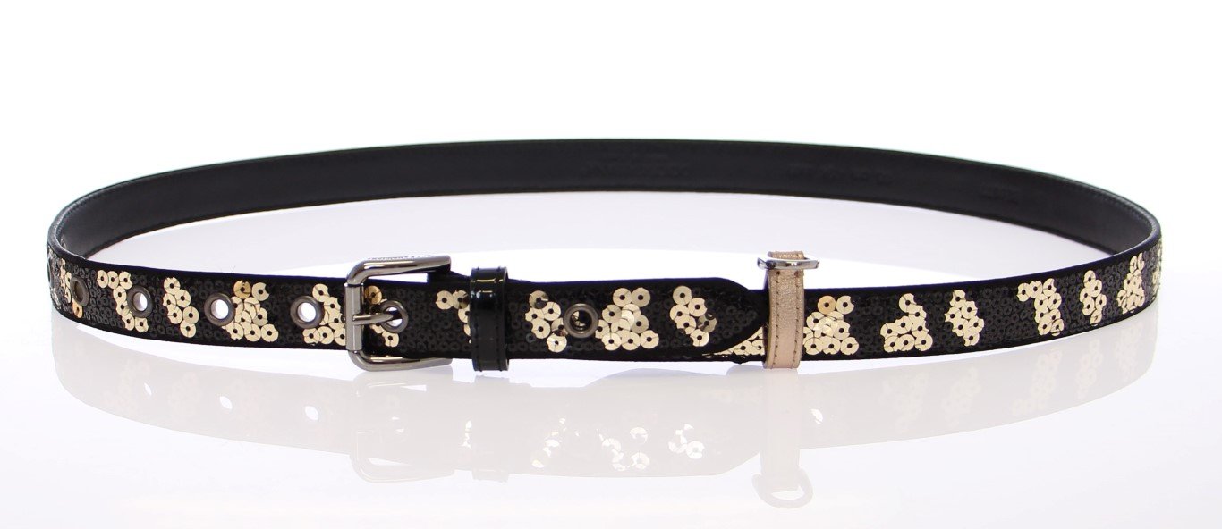 Black Silk Sequined Logo Belt