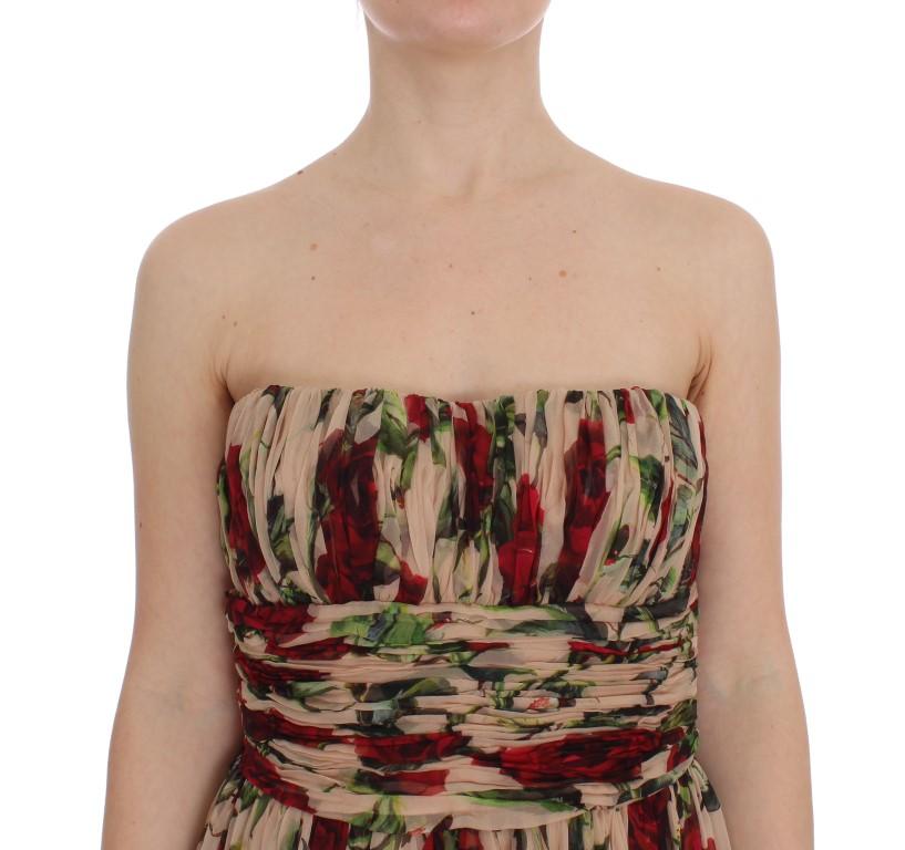 Pink Red Roses Silk Long Shift Dress