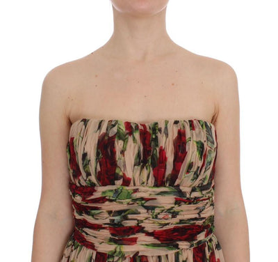 Pink Red Roses Silk Long Shift Dress