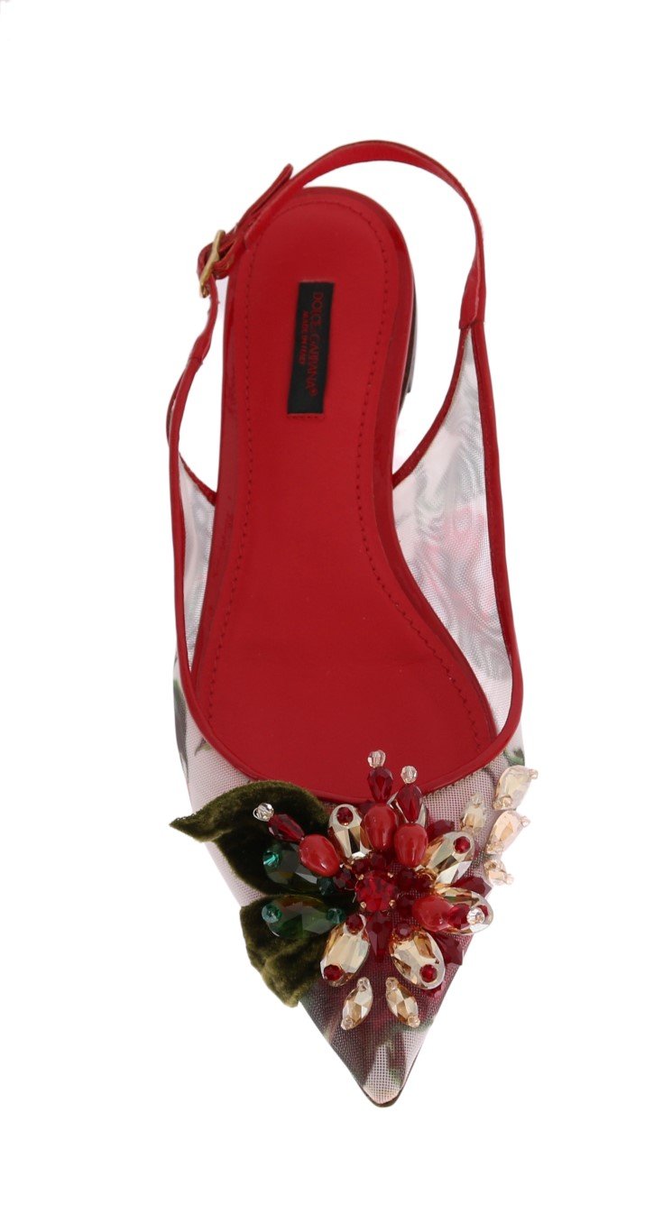 Multicolor Crystal Roses Flat Slingbacks