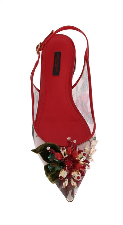 Multicolor Crystal Roses Flat Slingbacks