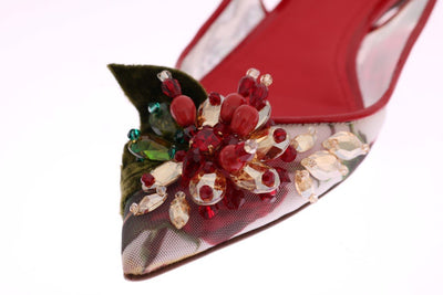 Multicolor Crystal Roses Flat Slingbacks