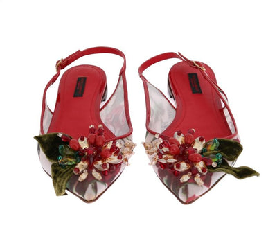 Multicolor Crystal Roses Flat Slingbacks