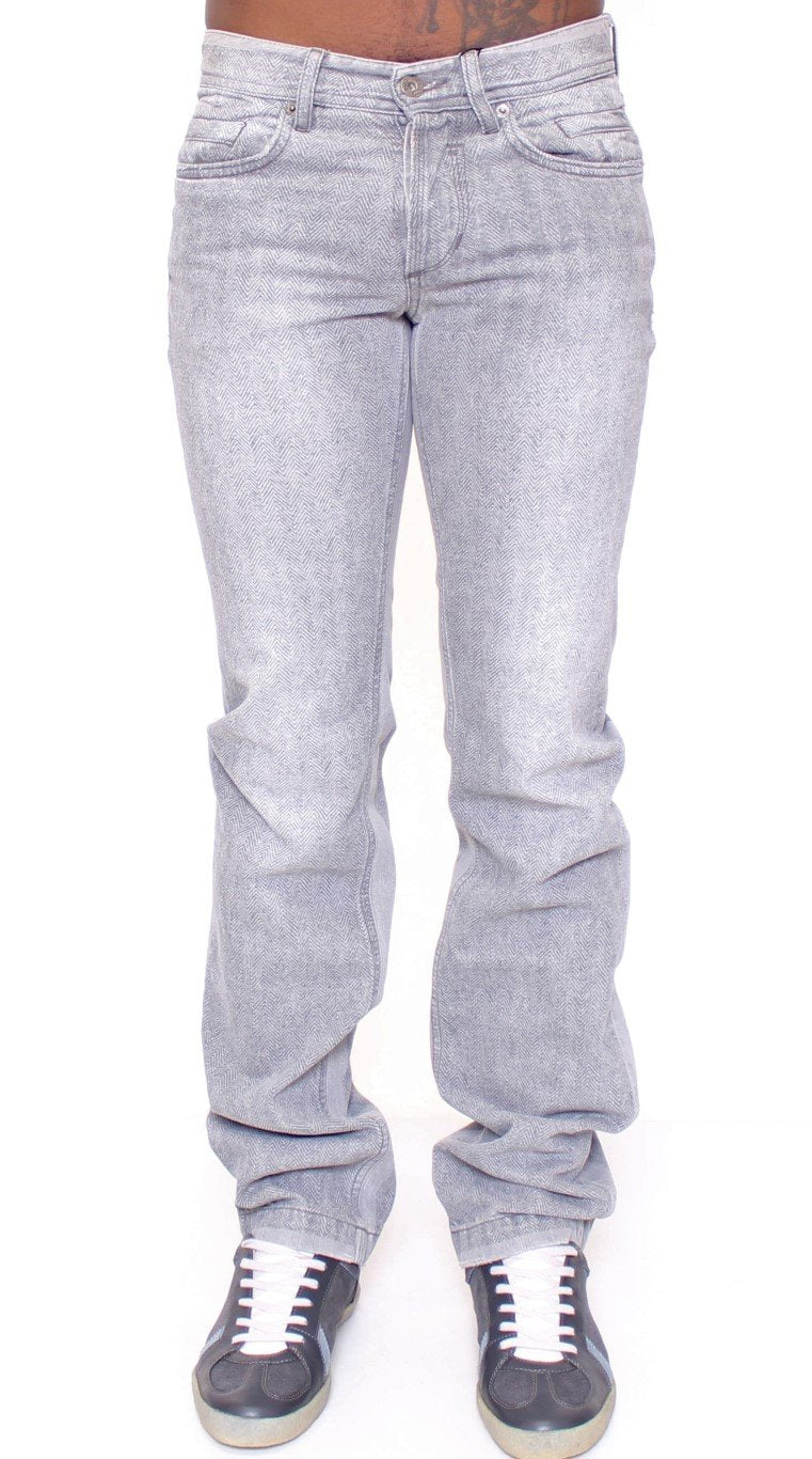 Gray Straight Pattern POWER Logo Jeans