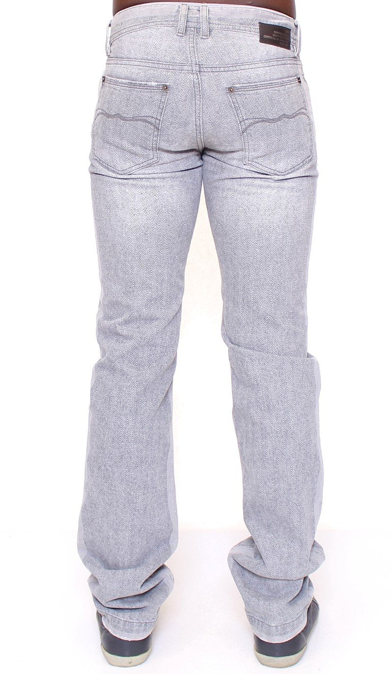 Gray Straight Pattern POWER Logo Jeans