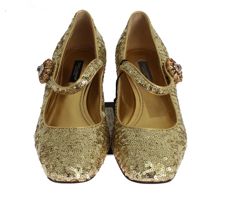 Gold Sequined Crystal Mary Janes Shoes