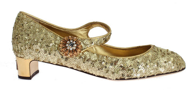 Gold Sequined Crystal Mary Janes Shoes