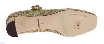 Gold Sequined Crystal Mary Janes Shoes