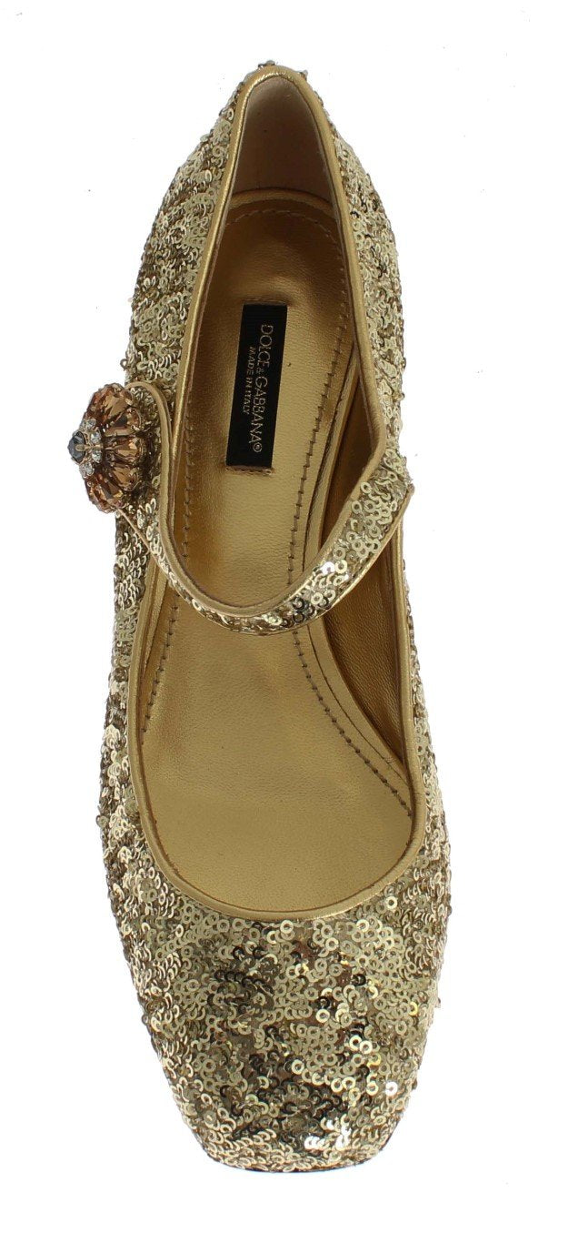 Gold Sequined Crystal Mary Janes Shoes