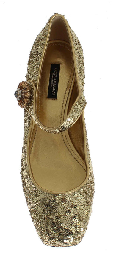 Gold Sequined Crystal Mary Janes Shoes