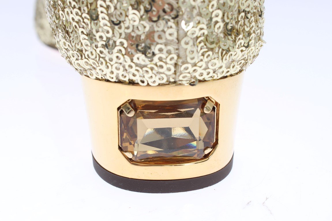 Gold Sequined Crystal Mary Janes Shoes