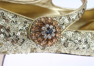Gold Sequined Crystal Mary Janes Shoes