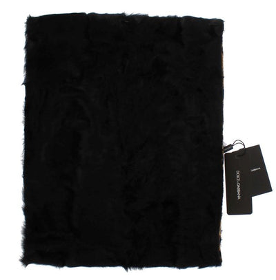 Leopard Print Black Lamb Fur Scarf