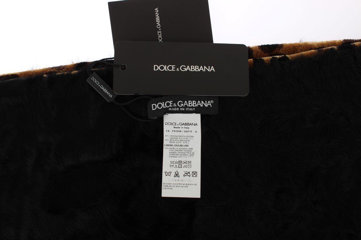 Leopard Print Black Lamb Fur Scarf