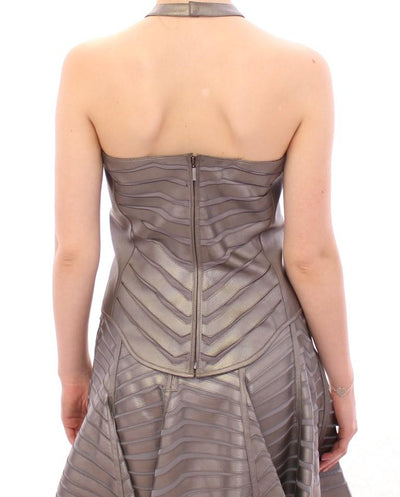 Silver Leather Striped Halter Neck Top
