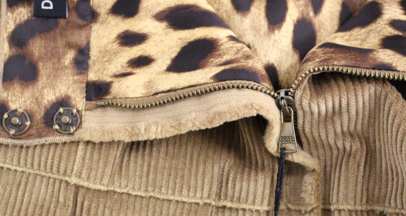 Beige Leopard Corduroy Long Skirt