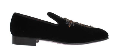 Black Velvet Crystal Cross Loafers