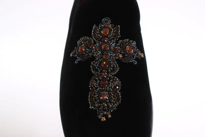 Black Velvet Crystal Cross Loafers