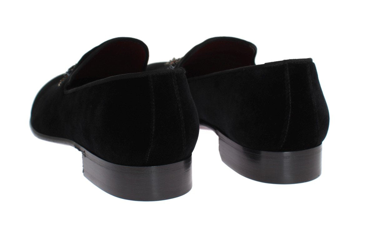 Black Velvet Crystal Cross Loafers
