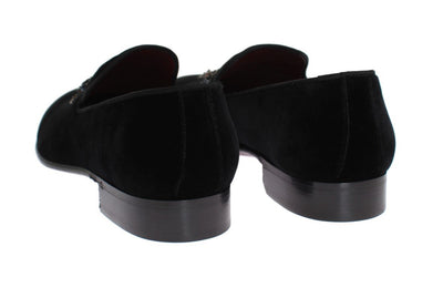 Black Velvet Crystal Cross Loafers